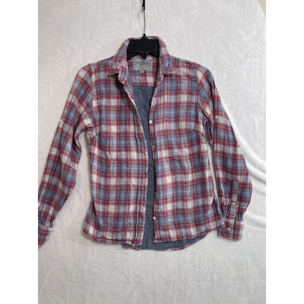 Jachs Girlfriend Plaid Shirt Womens Size XS Red Blue Long Sleeve Cotton‎ Washed